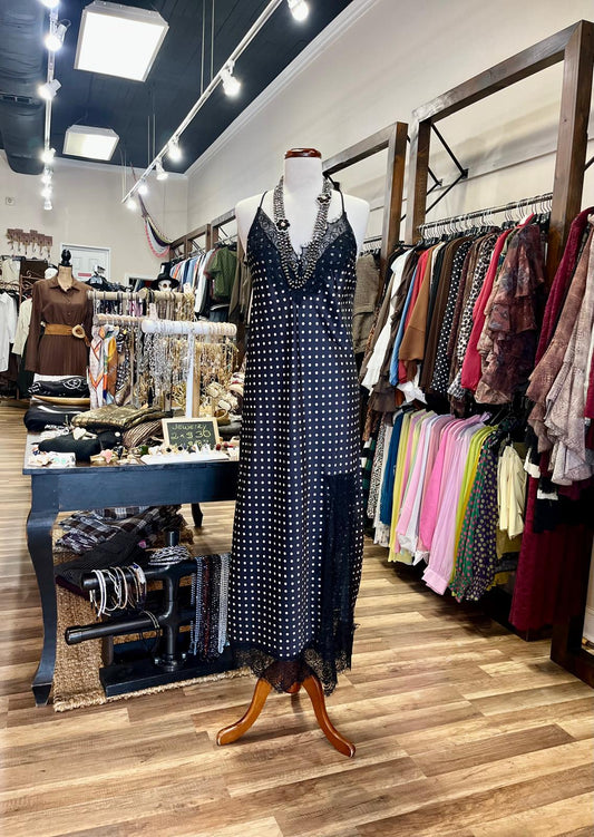 Polka Dot Lace Slip Maxi Dress