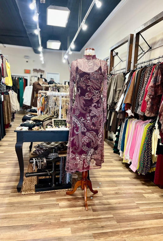 Paisley Mesh Midi Dress