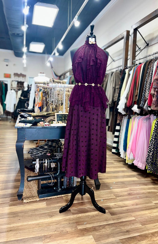 Satin Polka Dot A-Line Midi Skirt