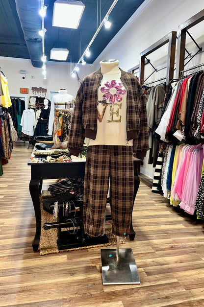 Plaid Two-Piece Bomber Set