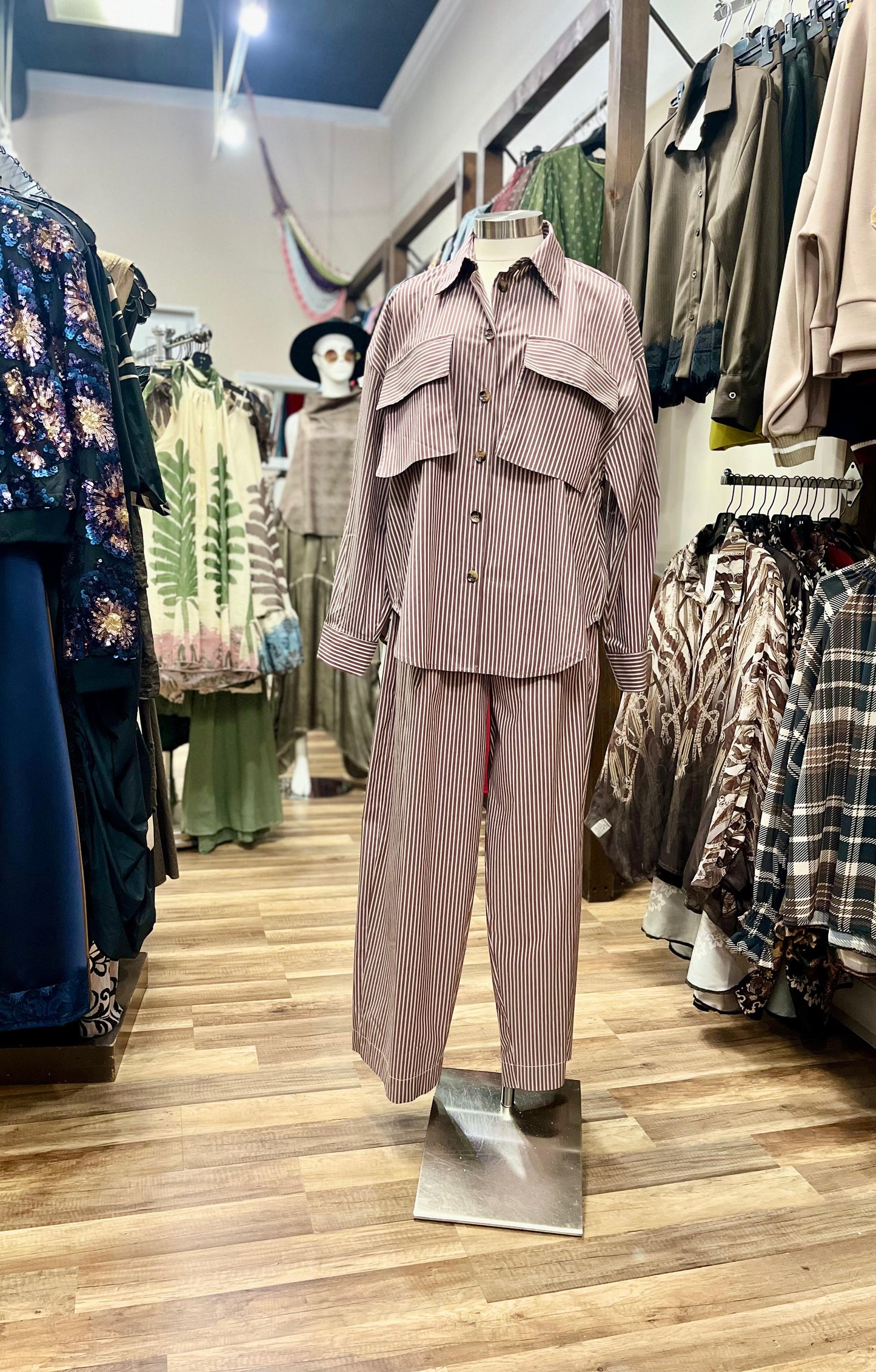 Two -Piece Striped Set and Wide-Leg Pants