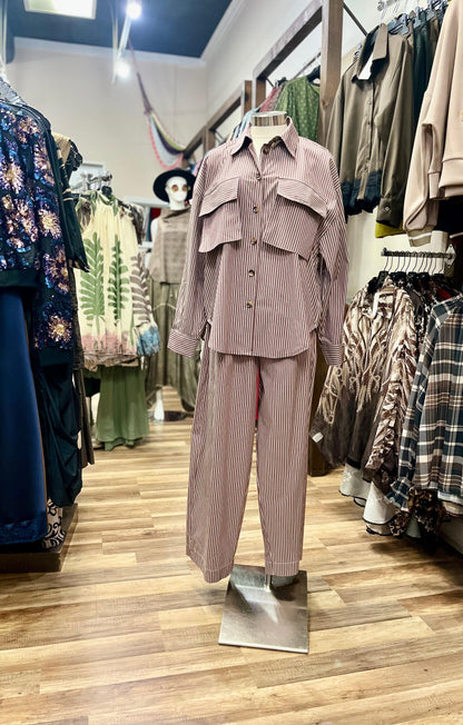 Two -Piece Striped Set and Wide-Leg Pants