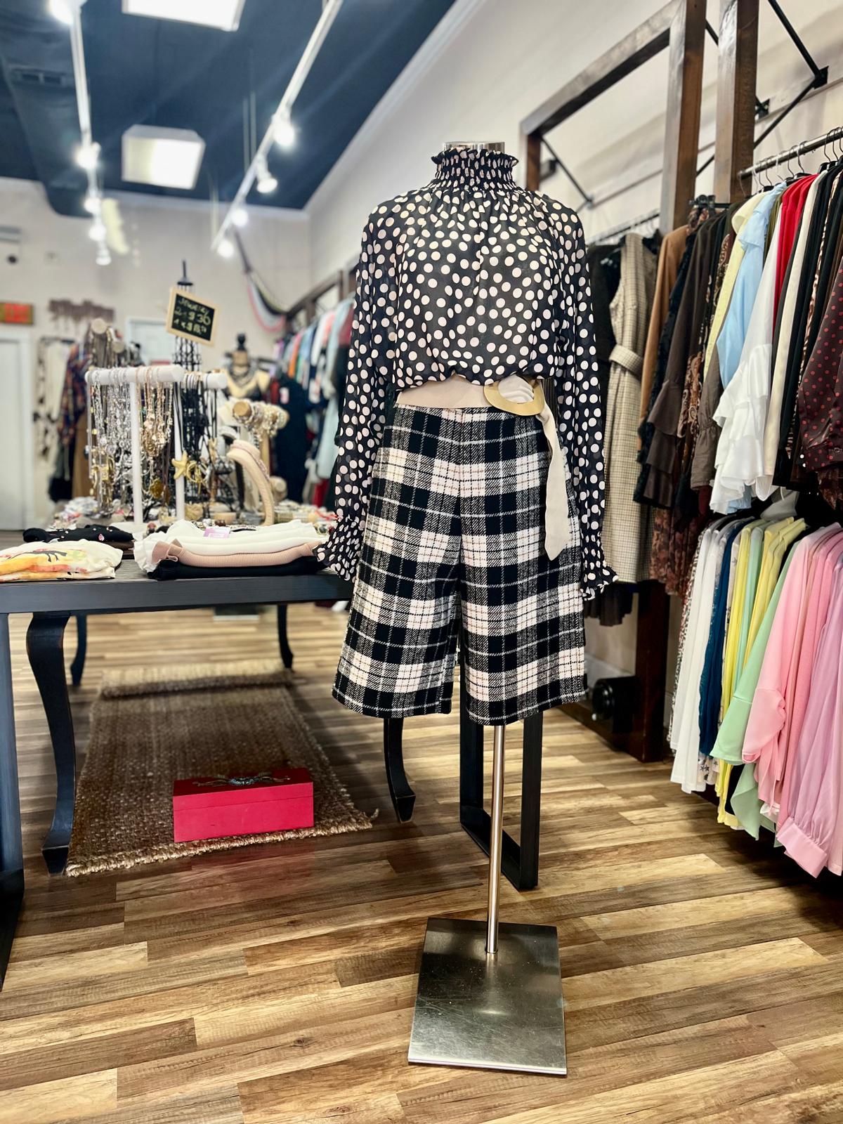 High-Waisted Plaid Culottes