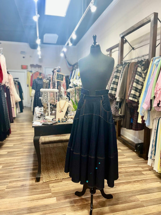 Denim A-Line Midi Skirt