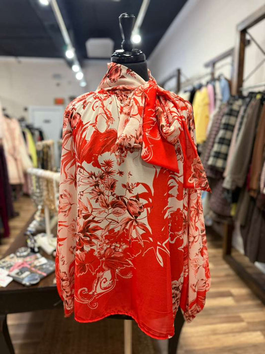 Floral Tie-Neck Blouse