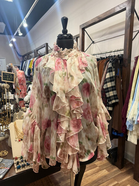 Ruffle Tie-Neck Blouse