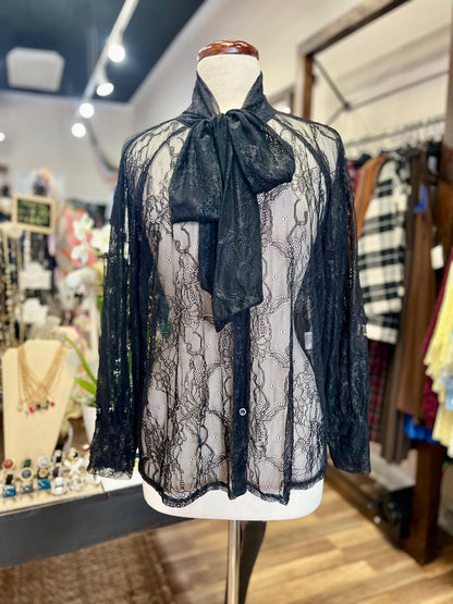 Sheer Lace Bow Bloue