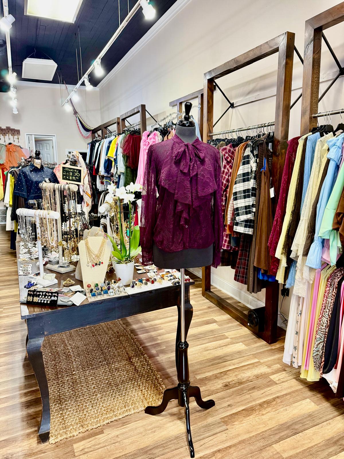 Lace Ruffle Tie-Neck Blouse