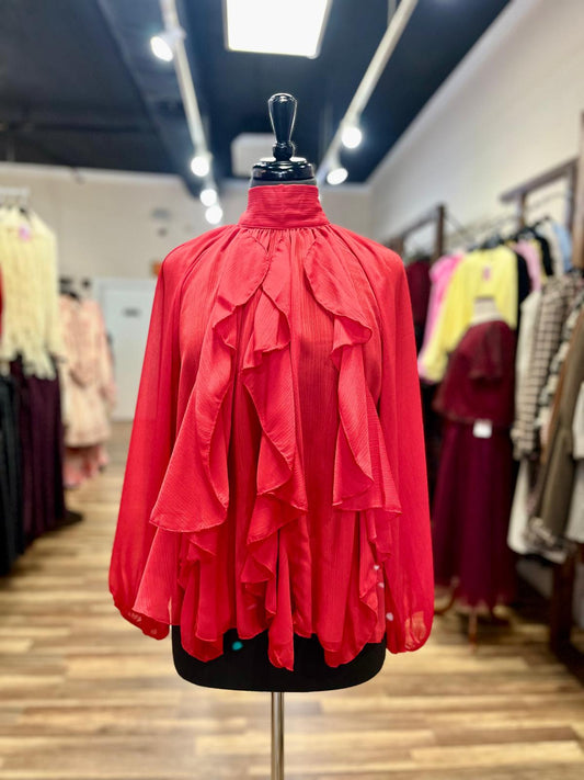 Ruffle High-Neck Blouse