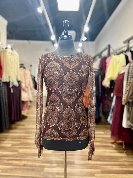 Baroque Print Mesh Top