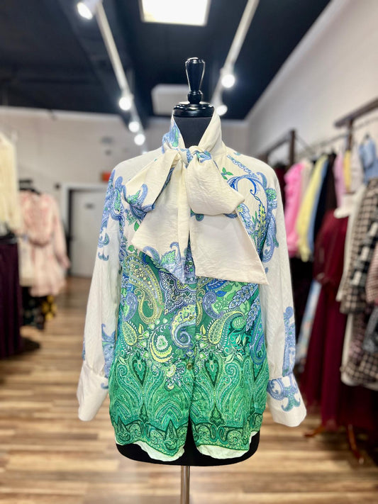 Paisley Tie-Neck Blouse