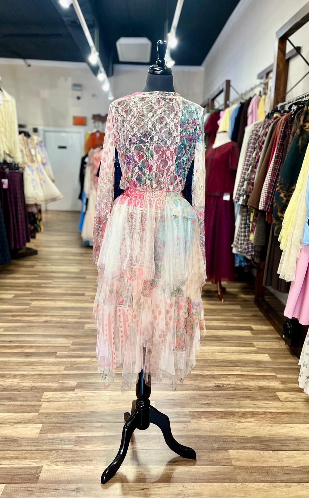 Patchwork Tulle Midi Skirt