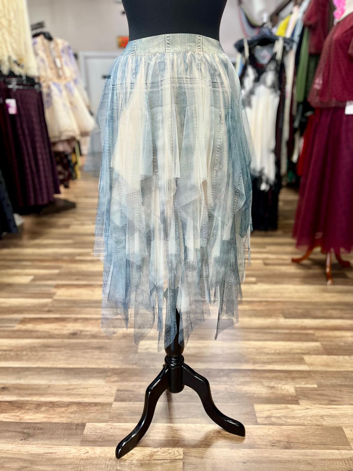 Sheer Tulle Denim Skirt