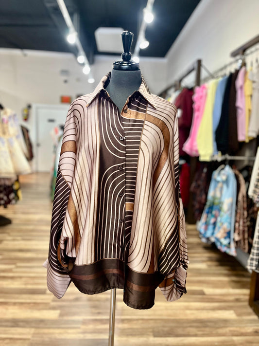 Abstract Line Satin Blouse