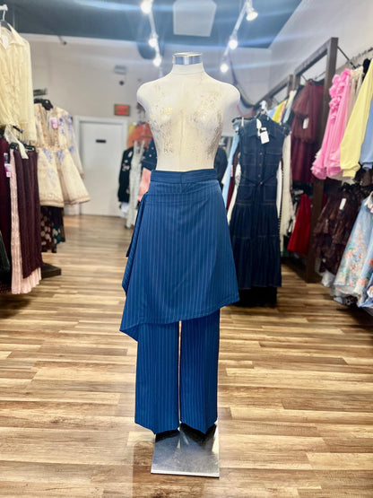 Pinstripe Pants Asymmetric Wrap Skirt