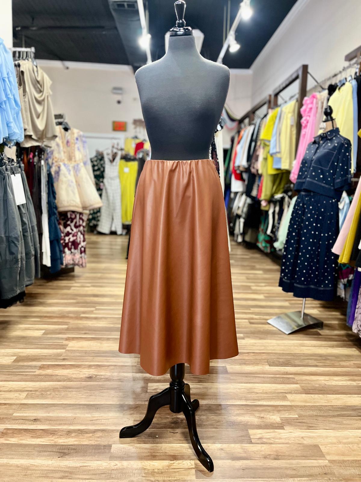 Faux Leather A-Line Midi Skirt