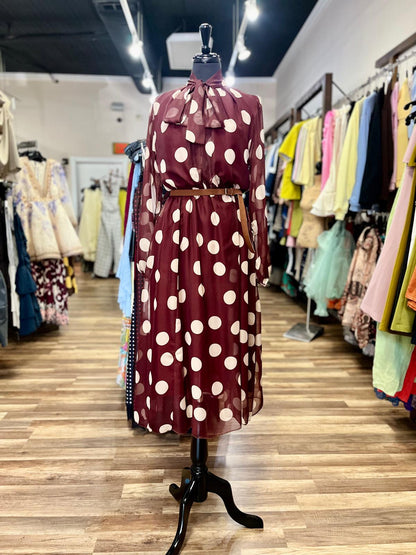 Polka  Dot Tie-Neck Midi Dress