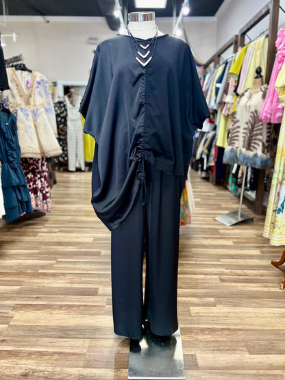 Mixed Fabric Overlay  Pant Set