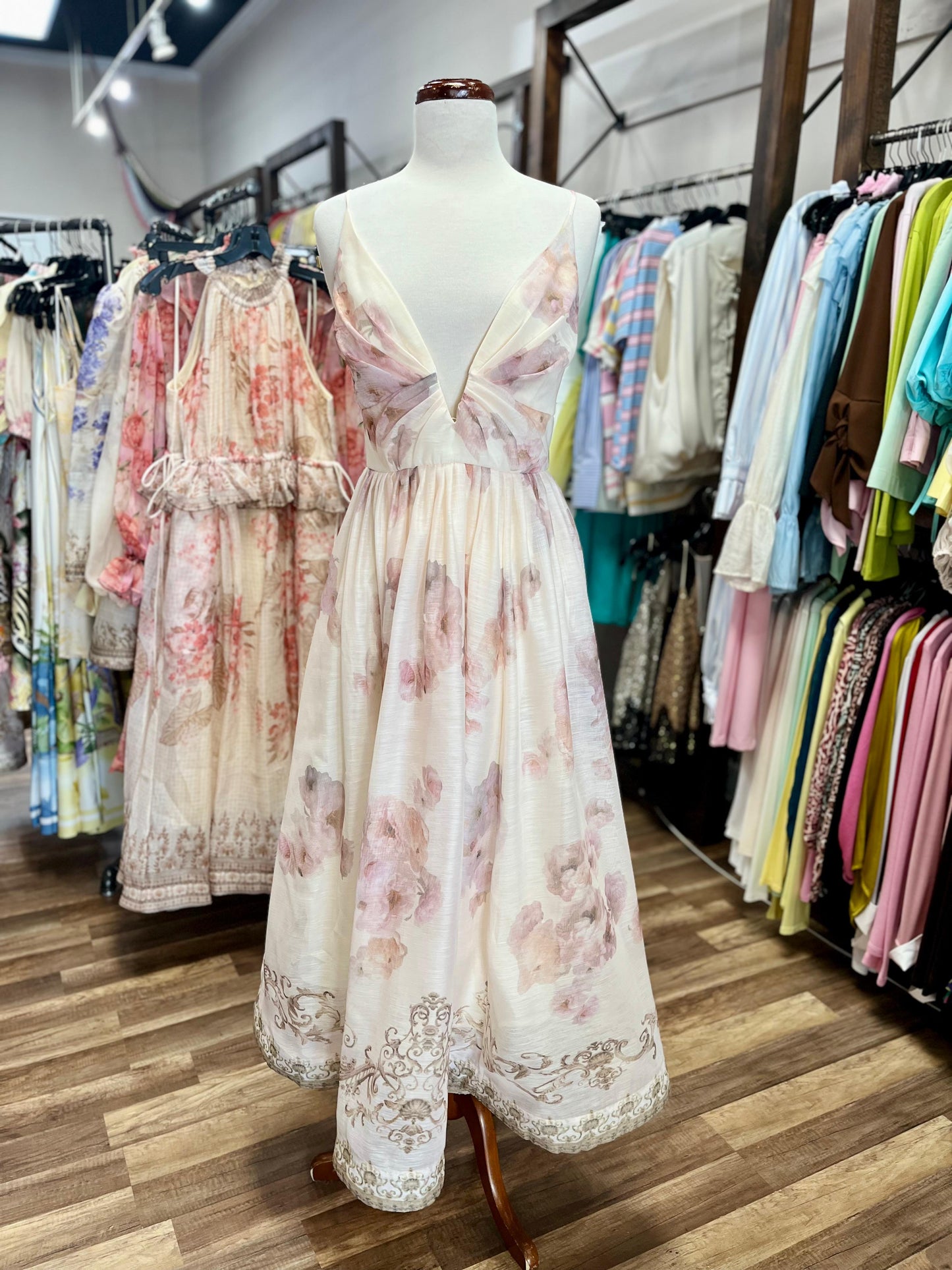Floral Midi Dress Deep V-Neck