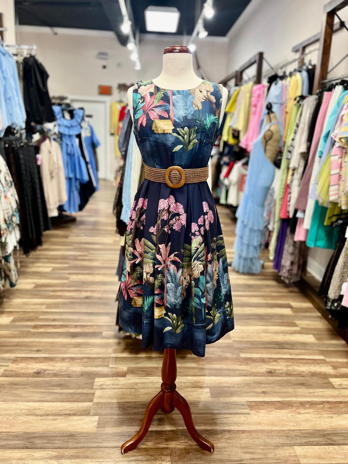 Tropical  Belted Dress