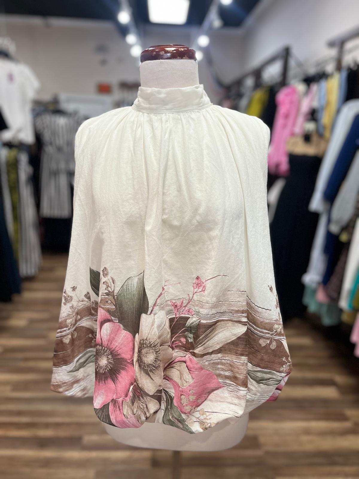 Floral High-Neck Blouse