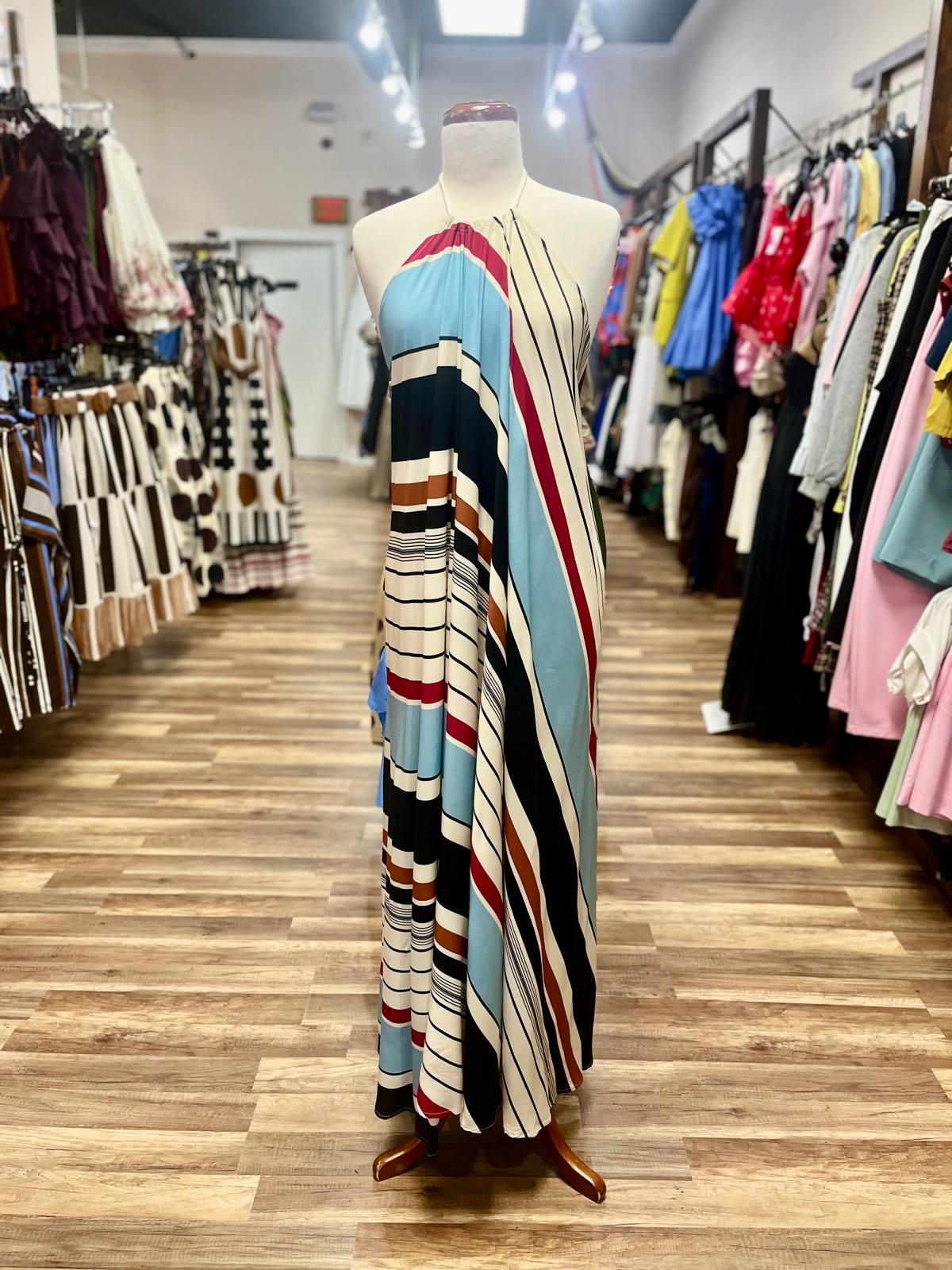 Striped Halter Maxi Dress