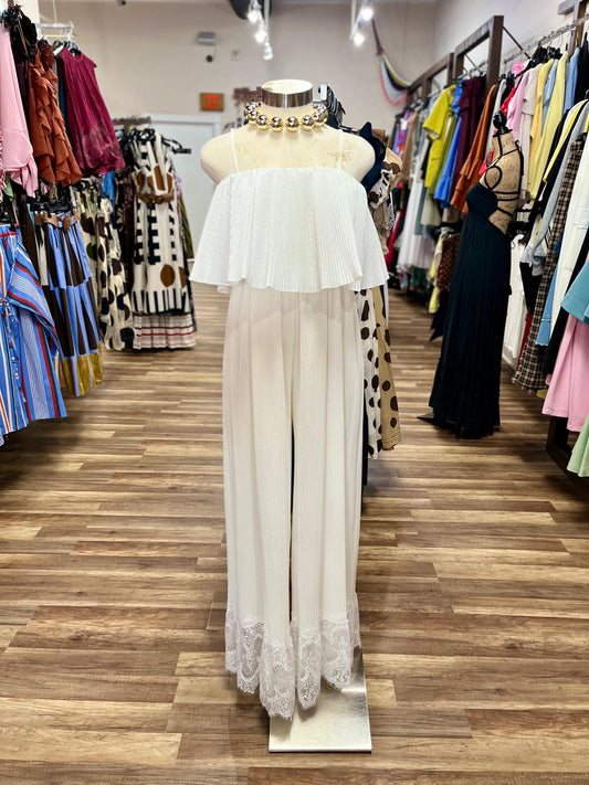 Pleated Jumpsuit With Lace Hem