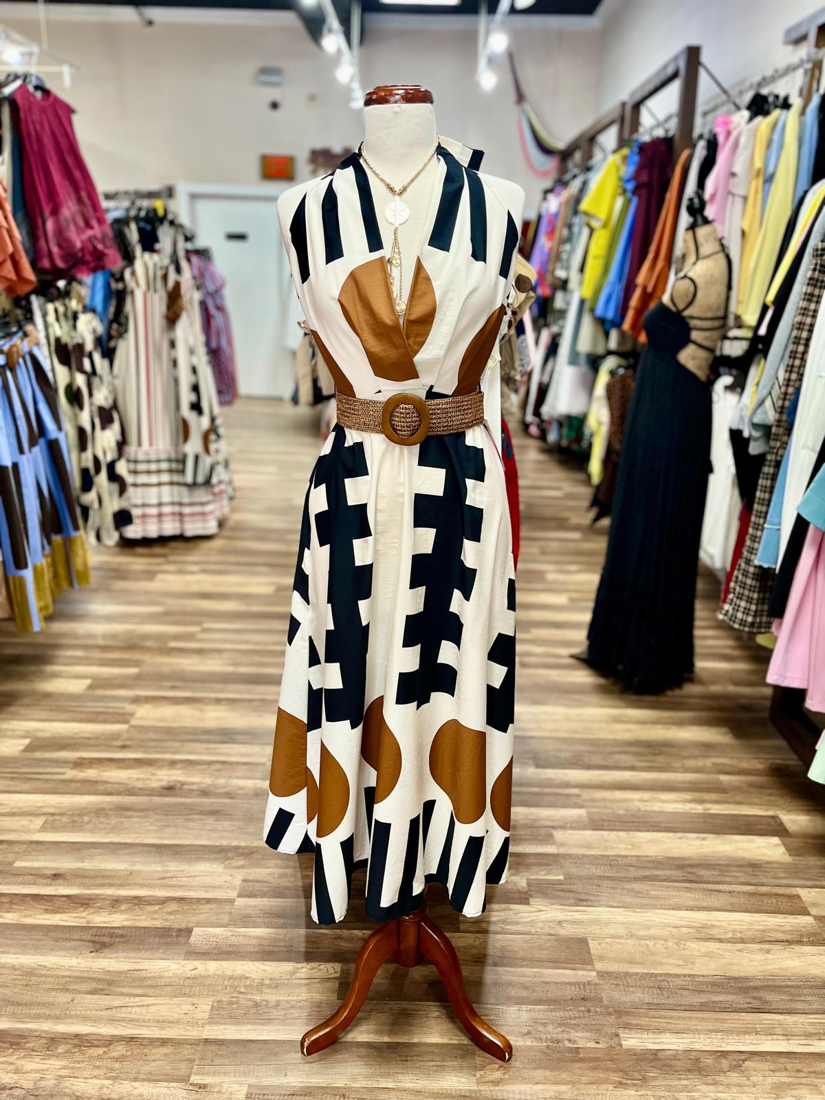 Abstract Print Midi Dress