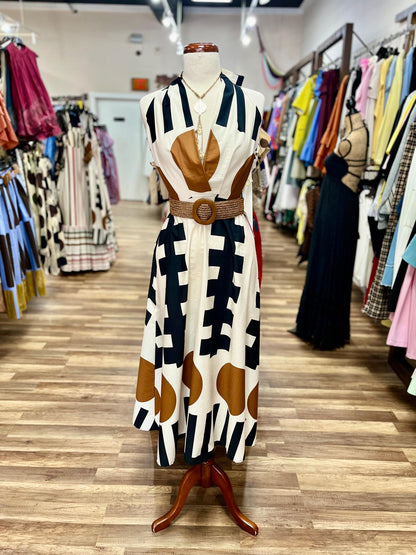 Abstract Print Midi Dress