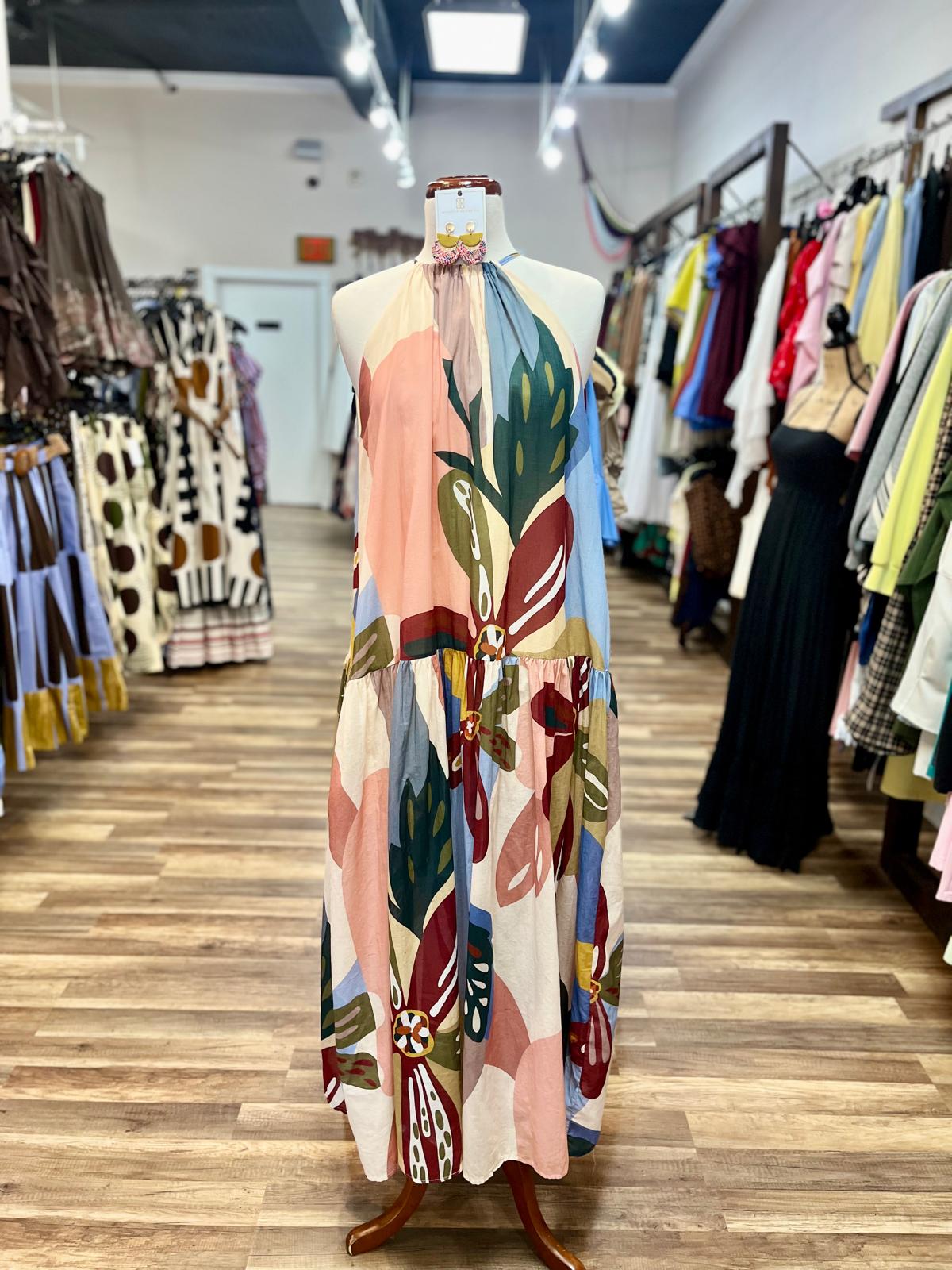 Printed Halter Midi Dress
