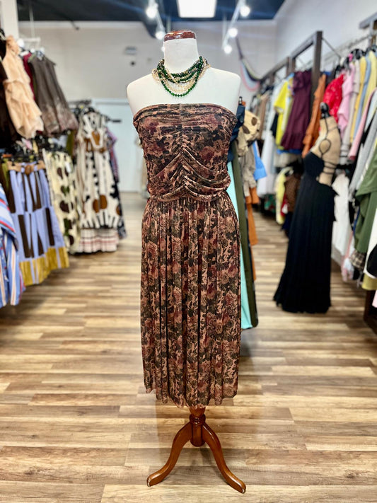 Strapless Floral Midi Dress