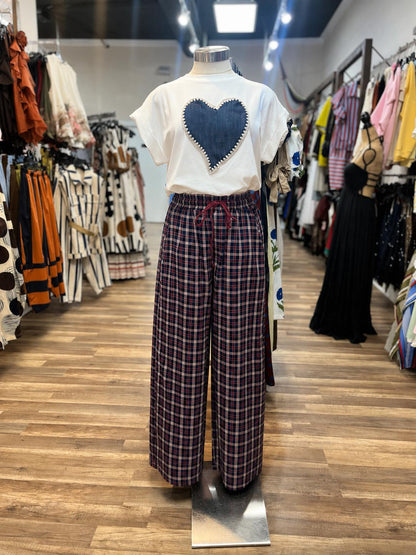 Plaid Wide-Leg Drawstring Pant