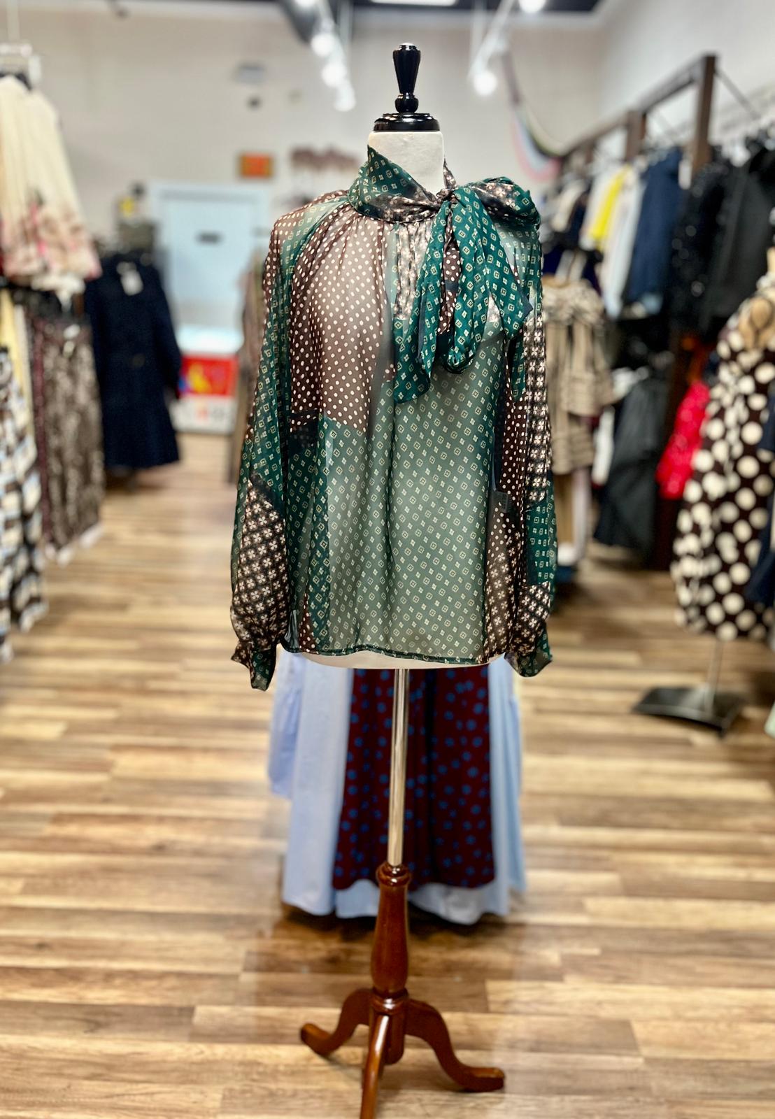 Printed Bow Neck Blouse