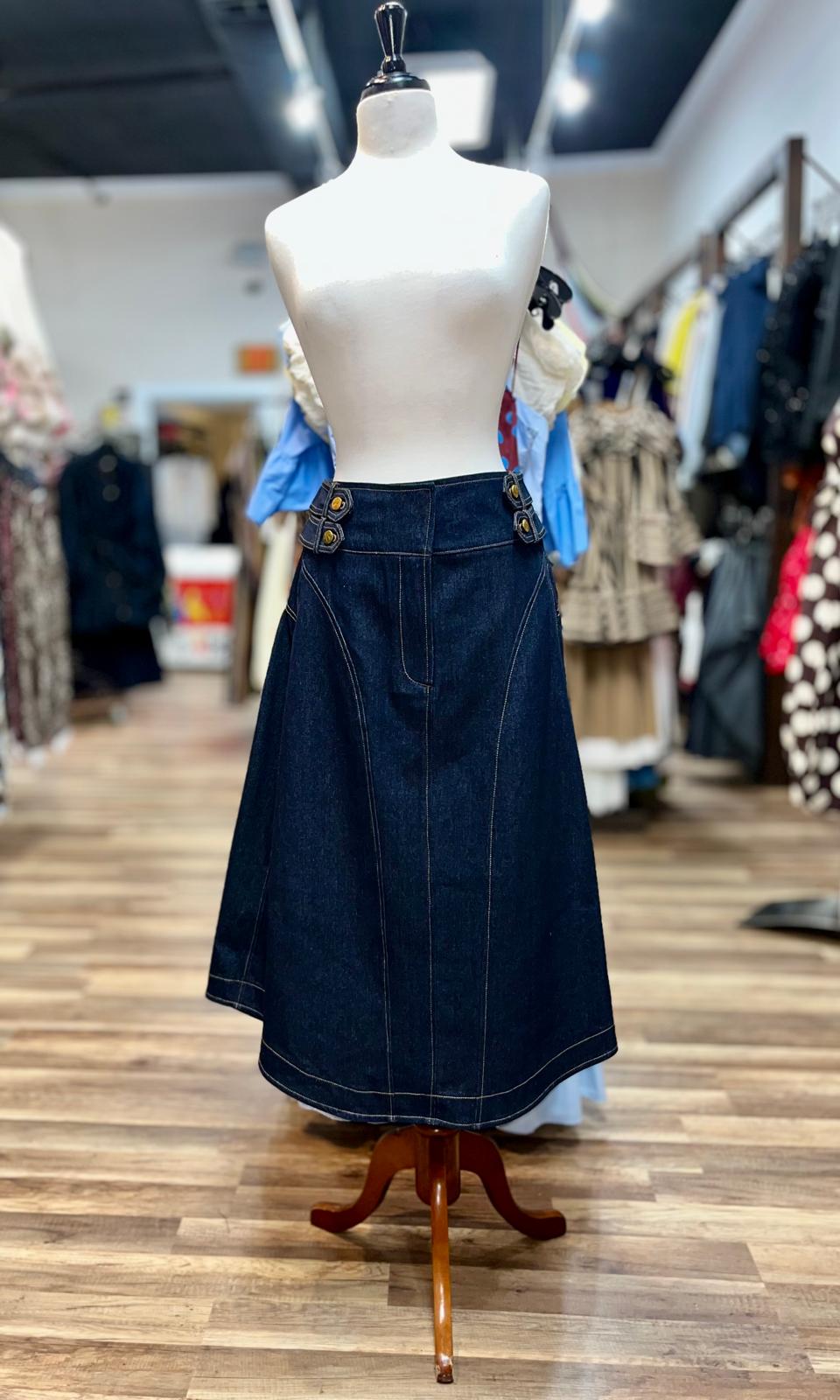A-Line Denim Midi Skirt