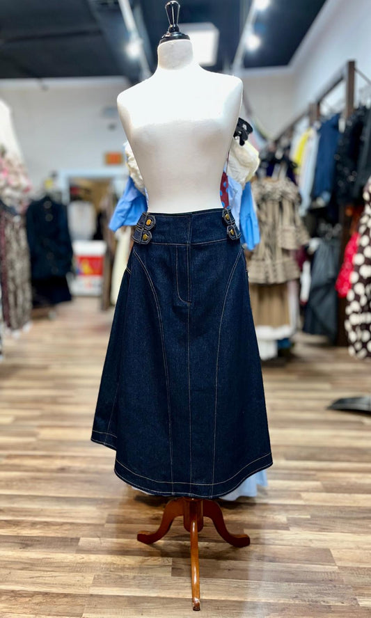 A-Line Denim Midi Skirt