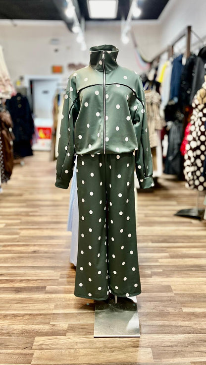 Polka Dot Zip-Up Wide Leg Set