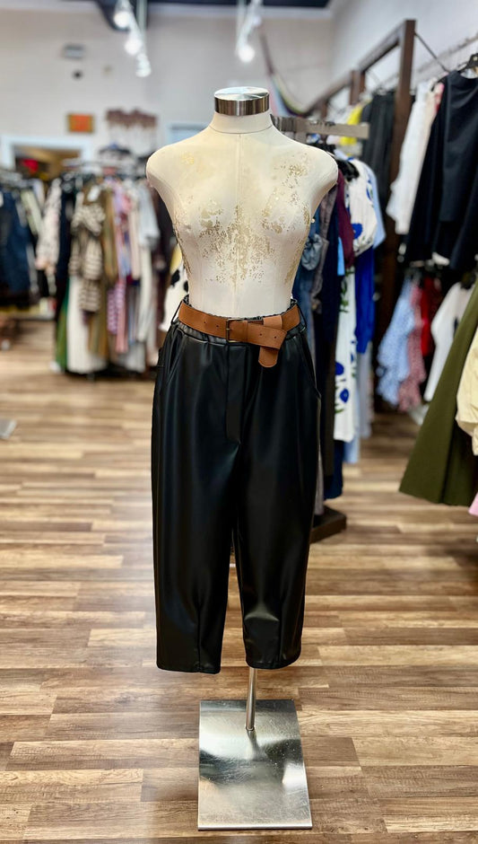 Faux Leather Pants with Belt