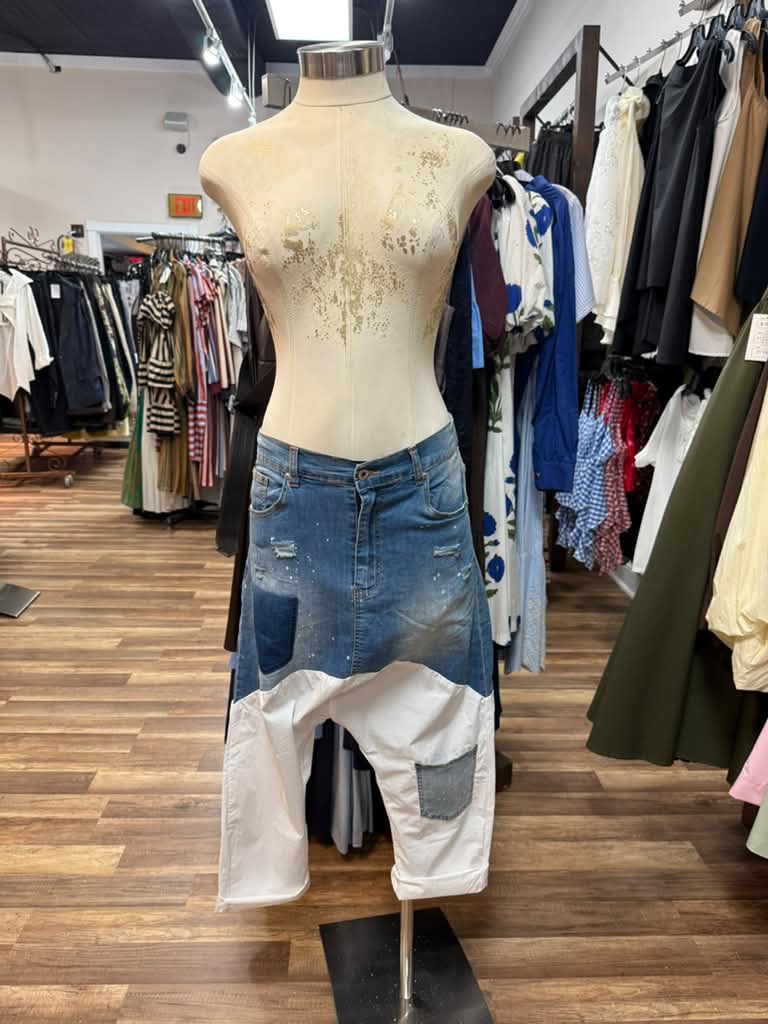 Patch Work Drop Crotch Jeans