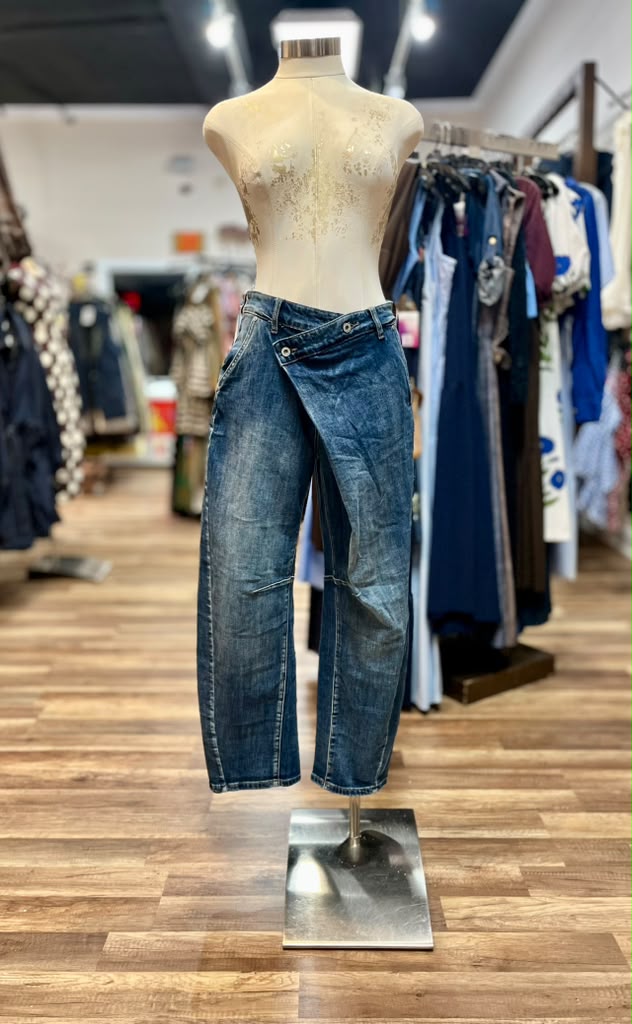 Asymmetric Wrap Waist Jeans
