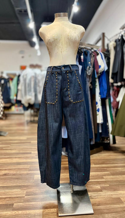 Studded Pocket Wide Leg Jeans