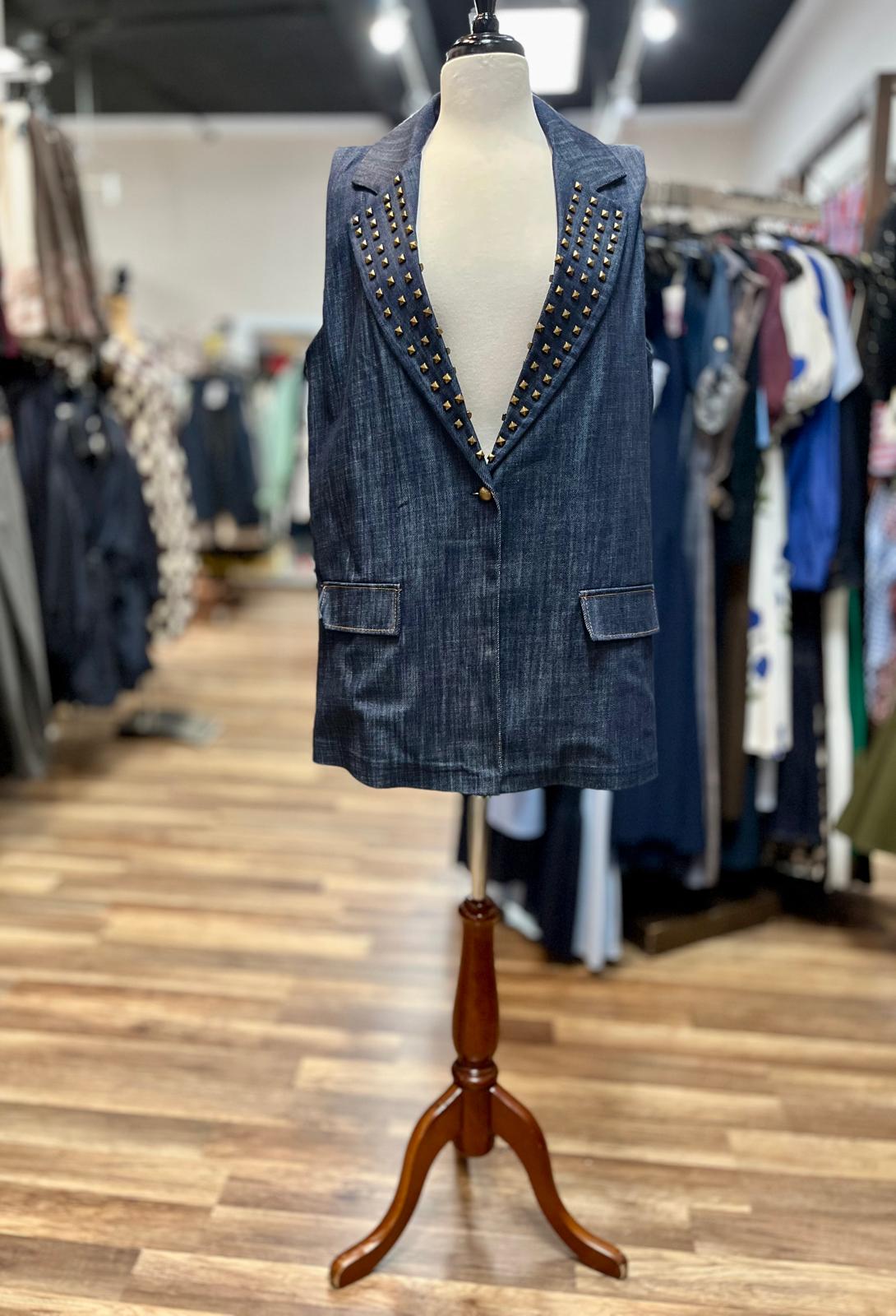 Studded Lapel Denim Vest