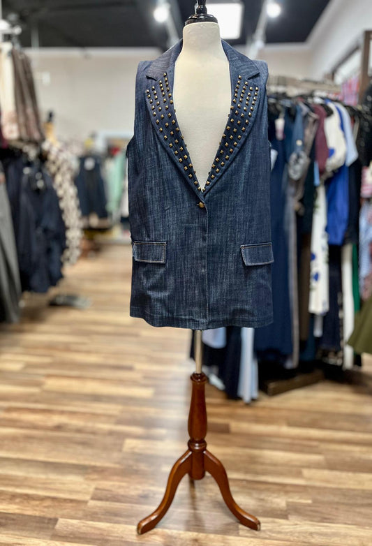 Studded Lapel Denim Vest