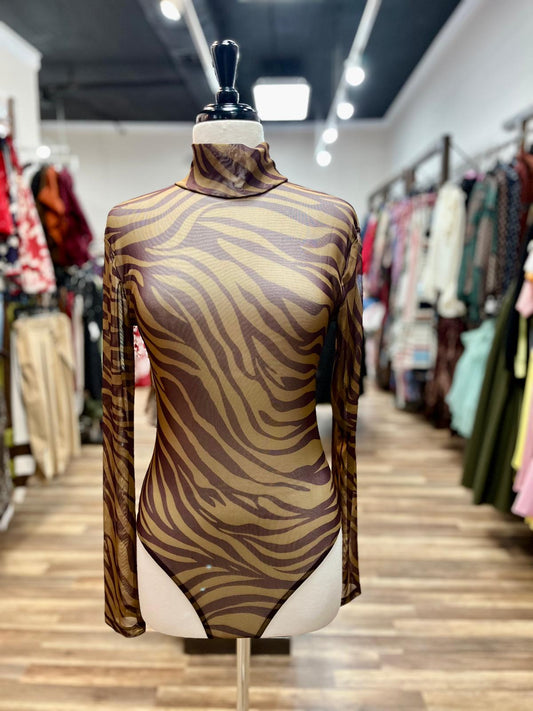 Zebra Print Mesh Bodysuit
