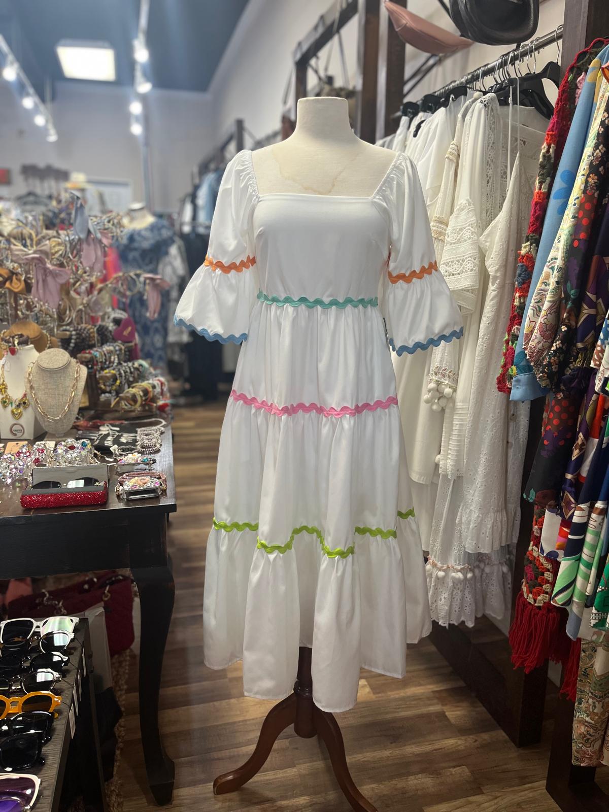 WHITE DRESS WITH COLOR LINES