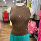 SLEEVELESS SHIRT WITH RHINESTONES