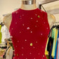 SLEEVELESS SHIRT WITH RHINESTONES