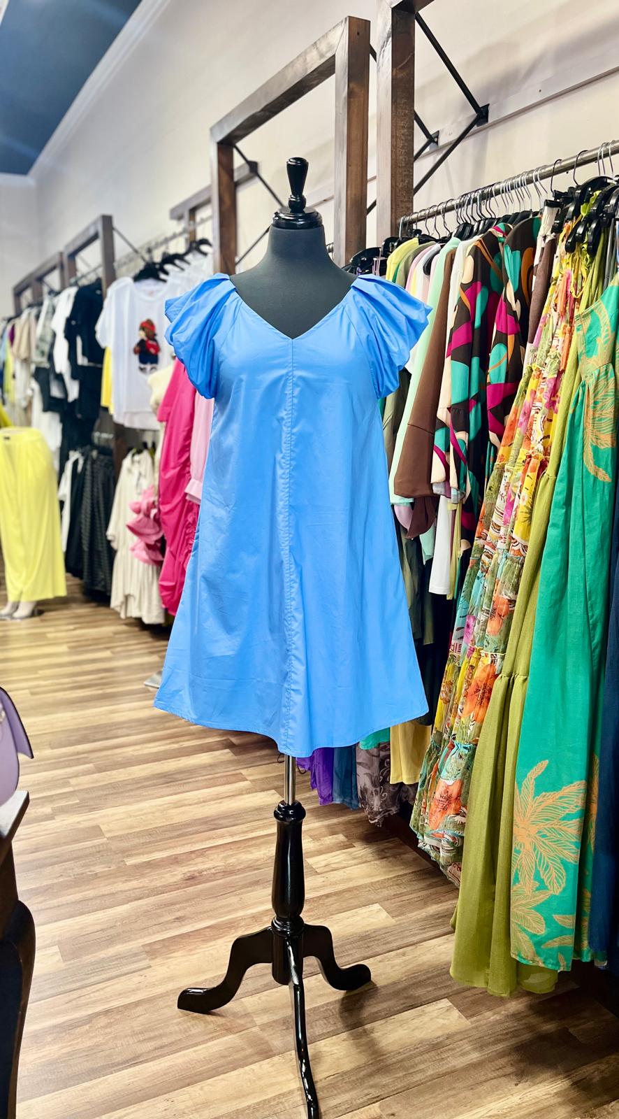 V-Neck A-Line Dress Flutter Sleeves
