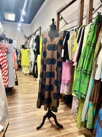Sleeves V-Neck Midi Dress Polka Dot Print
