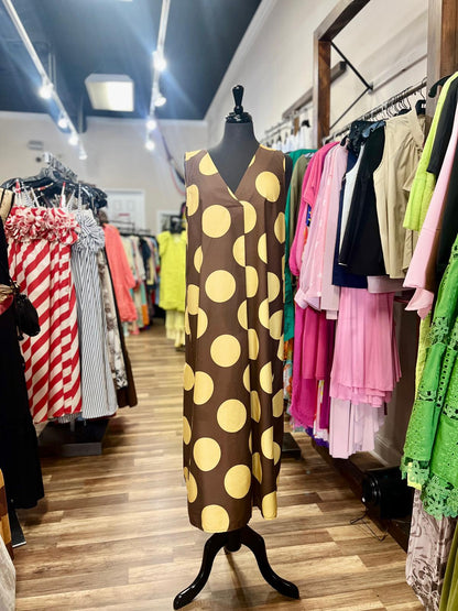 Sleeves V-Neck Midi Dress Polka Dot Print