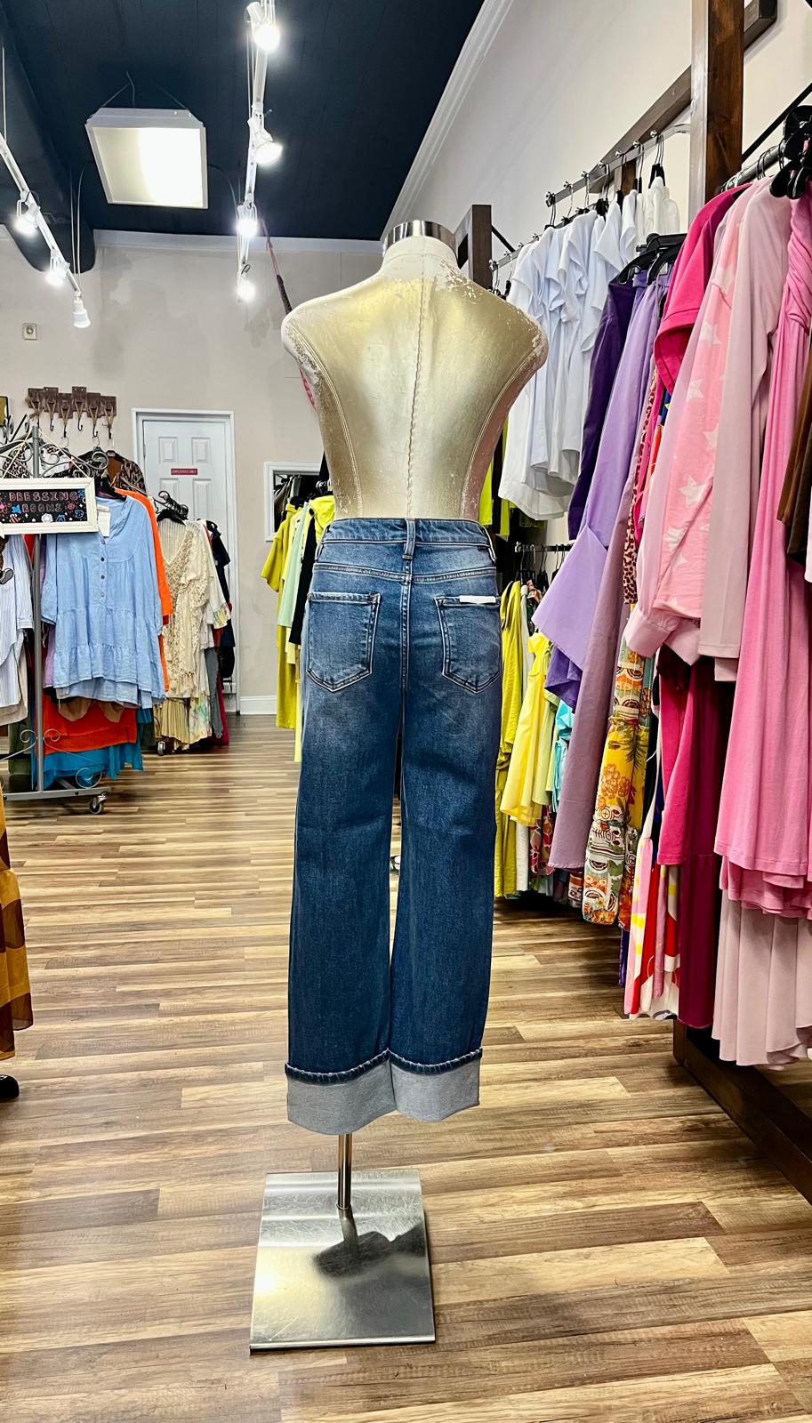 Wide-Leg Cuffed Jeans